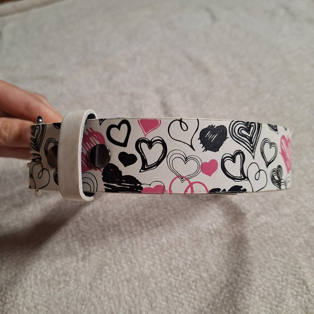 Y2K Skater Punk Emo Scene White Leather Belt Hearts Scribble Belt Mallcore